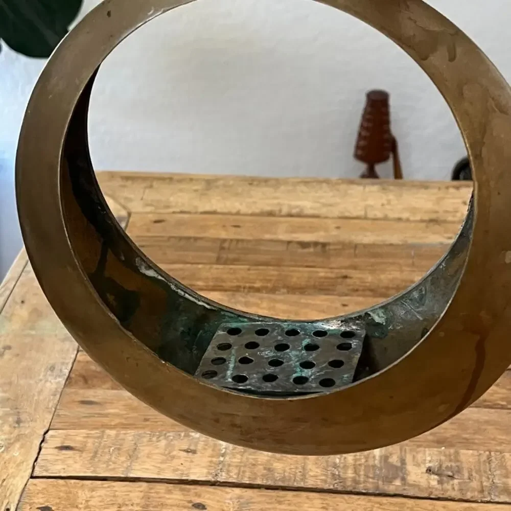 Japanese Brass Ikebana Hanging Full Moon Vase 9.75